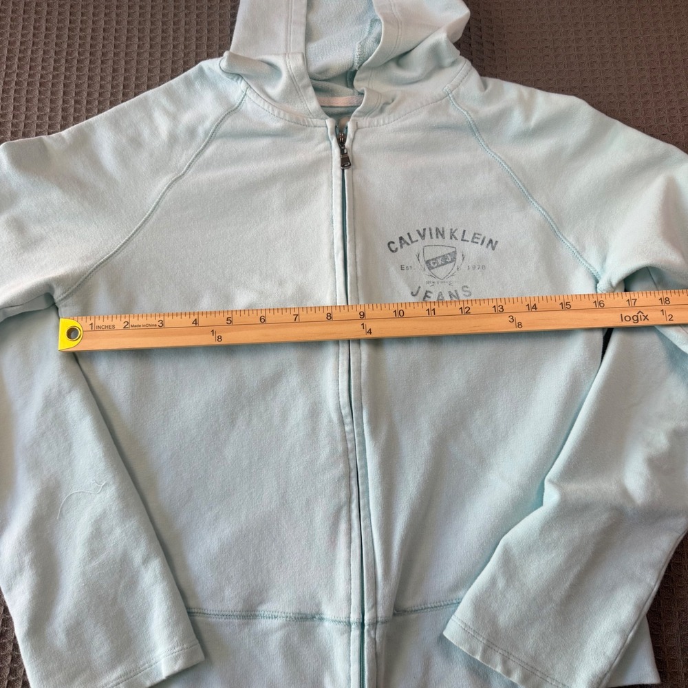 Calvin Klein Jeans Womens Light Blue Full Zip Hoodie Sweatshirt Logo Medium - Picture 5 of 6